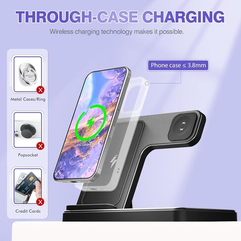 شاحن محطة الشحن اللاسلكية: 3 -in -1 Charger Desk Stand أجهزة متعددة - لأجهزة iPhone 16e 16e 16 15 14 13 12 Pro Max - لـ Apple Watch و Airpods Ultra Series - Bedside Nightstand in Saudi Arabia
