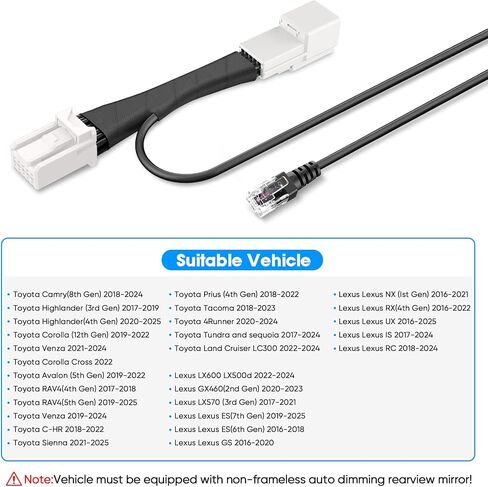 Radar Detector Power Adapter RJ11 Plug (12P Type C) Compatible with Toyota Corolla/RAV4/Tacoma/Camry/4Runner/Tundra/Sienna,Lexus GX460/LX570/ES/GS/NX/RX/UX,Connect Lane Assist,Clean Install in Kuwait