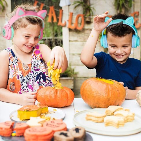 سماعات رأس بلوتوث Riwbox CT-7 Cat Ear Kids، سماعات رأس بلوتوث لاسلكية تضيء فوق الأذن مع ميكروفون وتحكم في مستوى الصوت للسفر/المدرسة/الهواتف الذكية/الكمبيوتر المحمول/الكمبيوتر الشخصي/التلفزيون (وردي وأخضر) in Kuwait