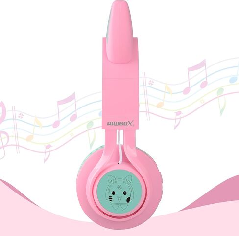 سماعات رأس بلوتوث Riwbox CT-7 Cat Ear Kids، سماعات رأس بلوتوث لاسلكية تضيء فوق الأذن مع ميكروفون وتحكم في مستوى الصوت للسفر/المدرسة/الهواتف الذكية/الكمبيوتر المحمول/الكمبيوتر الشخصي/التلفزيون (وردي وأخضر) in Kuwait