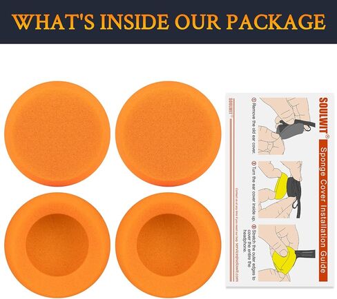 SOULWIT 4Pcs Replacement Earpads for JLab Rewind/Rewind 2 Wireless Retro Headphones, Soft and Durable Sponge Ear Pads Cushions with High-Density Foam - Orange in Saudi Arabia