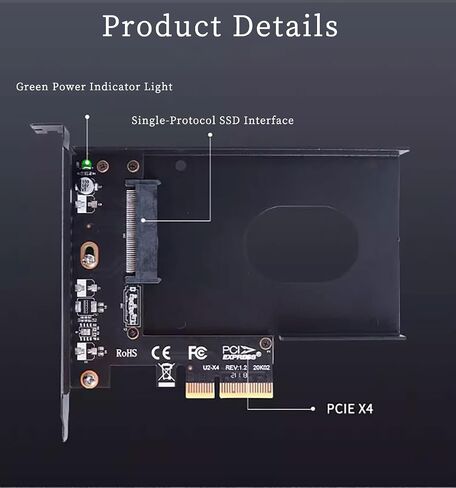 PCIe X4 x16 to U.2 NVMe Adapter Card 32Gbps/64Gbps High Speed Expansion Support U.2 SSD Compatible with PCIe X4 X8 X16 Slots (PCIE 4.0 X16 Card) in Saudi Arabia