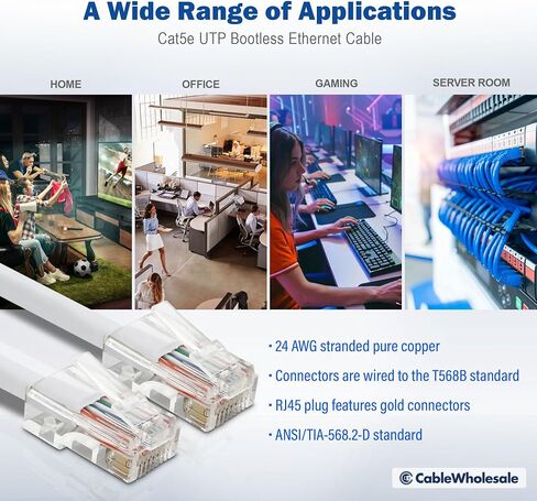 كبل CableWholesale Cat5e Ethernet ، كابل شبكة 24AWG مع موصل مطلي بالذهب RJ45 ، 4 زوج من النحاس العاري ، وزوج الإنترنت غير الملتوي غير الملتوي (UTP) ، 2 قدم ، أبيض ، أبيض in Saudi Arabia