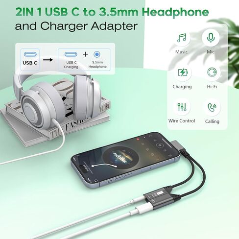 Magnetic 2-in-1 Right Angle USB C to 3.5mm Audio Jack Headphone and Charge Cable Adapter for Type C Devices,PD 60W Fast Charge Earphone Converter Splitter for iPhone 15 16/Samsung/Huawei/iPad Pro Air in Saudi Arabia