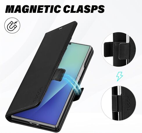 Tucch Wallet Case متوافق مع Galaxy Z loving7 (8.0 ") 2025 أسود ، حظر RFID | 4 حامل بطاقة | Kickstand | Shockproof PC Shell | PU الجلود | الإغلاق المغناطيسي | غطاء الافتراض الواقي in Kuwait