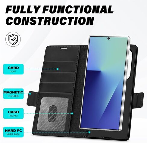 Tucch Wallet Case متوافق مع Galaxy Z loving7 (8.0 ") 2025 أسود ، حظر RFID | 4 حامل بطاقة | Kickstand | Shockproof PC Shell | PU الجلود | الإغلاق المغناطيسي | غطاء الافتراض الواقي in Kuwait