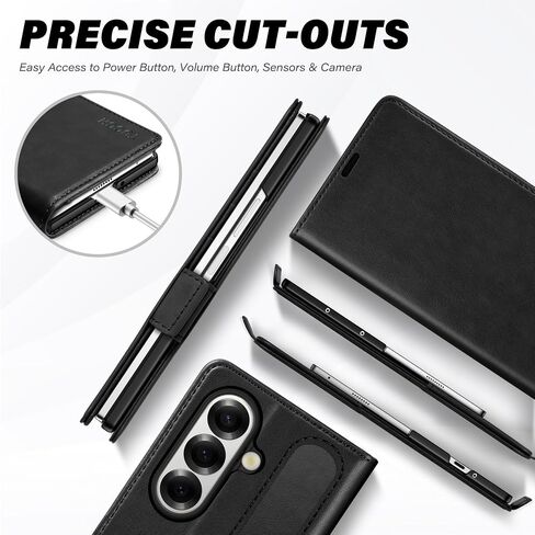 Tucch Wallet Case متوافق مع Galaxy Z loving7 (8.0 ") 2025 أسود ، حظر RFID | 4 حامل بطاقة | Kickstand | Shockproof PC Shell | PU الجلود | الإغلاق المغناطيسي | غطاء الافتراض الواقي in Kuwait