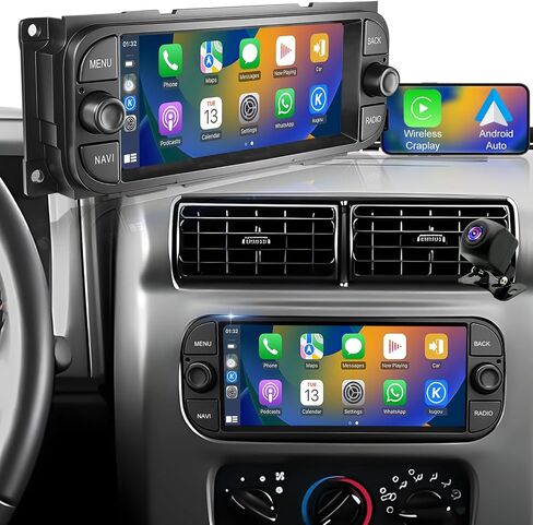 For Jeep Wrangler Radio 2003 2004 2005 2006, Grand Cherokee Radio 1999-2004, Dodge Ram 1500/2500/3500 Radio 2002-2005 Grand Caravan 2001-2007, Chrysler Car Stereo 6.8inch Wireless Carplay Android Auto in Kuwait
