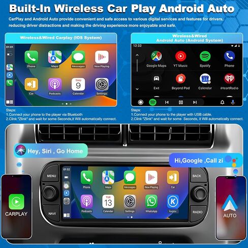 For Jeep Wrangler Radio 2003 2004 2005 2006, Grand Cherokee Radio 1999-2004, Dodge Ram 1500/2500/3500 Radio 2002-2005 Grand Caravan 2001-2007, Chrysler Car Stereo 6.8inch Wireless Carplay Android Auto in Kuwait