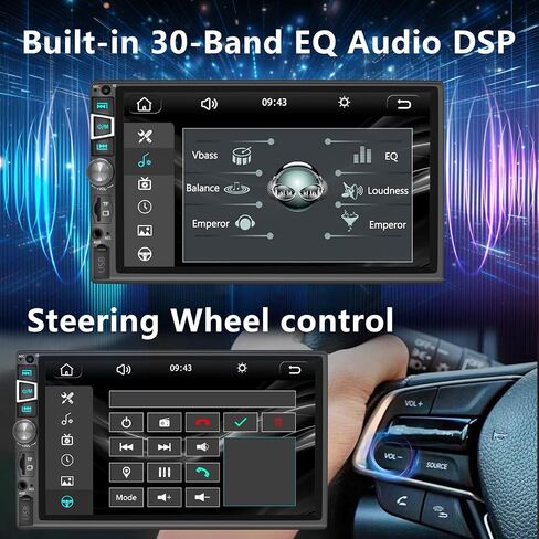 ستيريو مزدوج DIN CAR متوافق مع CARPLAY اللاسلكي ورابط Android AUTO & MIRROR ، 7 بوصة HD 1024 * 600 شاشة تعمل باللمس مع Bluetooth 5.2 ، إدخال الكاميرا الاحتياطية ، التحكم الصوتي ، USB/AUX/TF/SWC/MIC ، AM/FM راديو in Kuwait