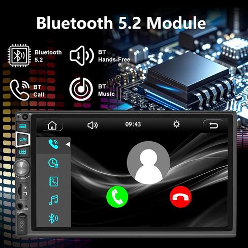 ستيريو مزدوج DIN CAR متوافق مع CARPLAY اللاسلكي ورابط Android AUTO & MIRROR ، 7 بوصة HD 1024 * 600 شاشة تعمل باللمس مع Bluetooth 5.2 ، إدخال الكاميرا الاحتياطية ، التحكم الصوتي ، USB/AUX/TF/SWC/MIC ، AM/FM راديو in Kuwait