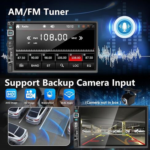 ستيريو مزدوج DIN CAR متوافق مع CARPLAY اللاسلكي ورابط Android AUTO & MIRROR ، 7 بوصة HD 1024 * 600 شاشة تعمل باللمس مع Bluetooth 5.2 ، إدخال الكاميرا الاحتياطية ، التحكم الصوتي ، USB/AUX/TF/SWC/MIC ، AM/FM راديو in Kuwait