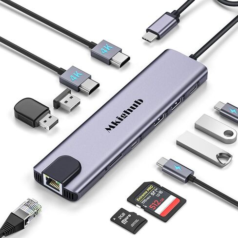 محطة إرساء USB C المحمول ، MKIGHUB 11 في 1 نوع C HUB محول Multiport Dongle W/2 HDMI 4K ، 100W PD ، Gigabit Ethernet ، SD/TF ، 2 USB3.0 ، 2 USB2.0 ، USB C 3.0 DATA ، لـ DELL/SURTH/HP/HP/LENOVO in Saudi Arabia