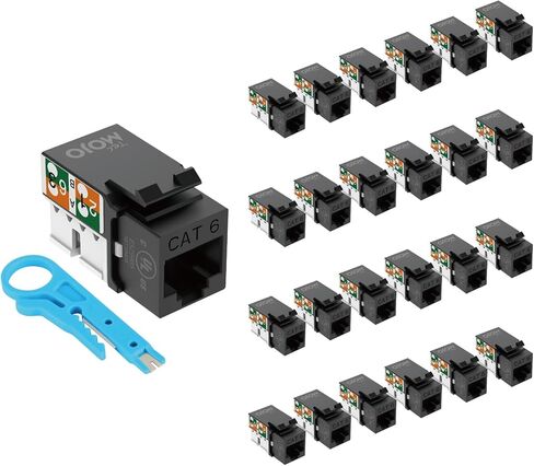 Tecmojo UL Listed 10Gbps Cat6 Keystone Jack Insert 25 -Pack, 90 Degree Punch Down RJ45 Keystone Jack Adapter Slim Profile for Patch Panel & Wall Plate, Black in Kuwait