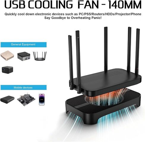 مروحة تبريد USB X3 ، 18DB Ultra Heart 140mm USB PC مروحة مع كابل مدمج ومفتاح ملمس واحد متوافق مع جهاز التوجيه ، جهاز الاستقبال ، مكبر للصوت ، DVR ، PlayStation ، Xbox ، تبريد خزانة الكمبيوتر in Kuwait