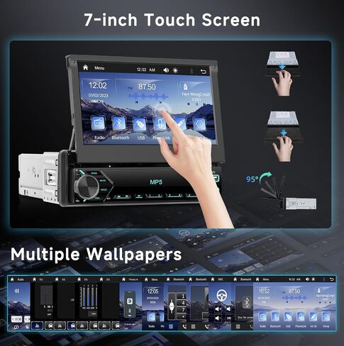 Hodozzy Single Din Flip Out Stereo مع Carplay Android Auto ، شاشة Radiotouck ذات 7 بوصات مع Bluetooth مع ، راديو FM ، EQ ، SWC ، دعم القرص U/USB/Type-C والكاميرا العكسية in Kuwait