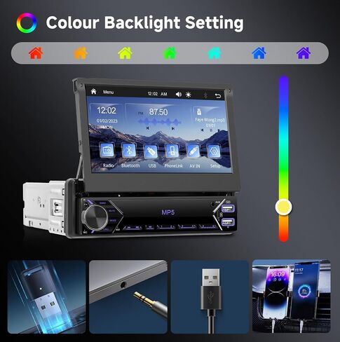 Hodozzy Single Din Flip Out Stereo مع Carplay Android Auto ، شاشة Radiotouck ذات 7 بوصات مع Bluetooth مع ، راديو FM ، EQ ، SWC ، دعم القرص U/USB/Type-C والكاميرا العكسية in Kuwait