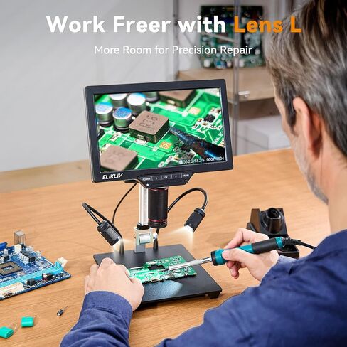 Elikliv 4K Digital Microscope 3-Lenses: Magnetic Triple Lens Soldering TL301 with 7" IPS Screen+Elikliv Microscope, LCD Digital Coin Microscope 1000x in Saudi Arabia