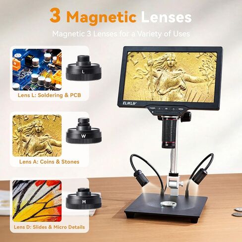 Elikliv 4K Soldering Digital Microscope: TL301 Max Magnetic 3-Lens Coin Microscope Magnifier with 10.1"+Elikliv Coin Microscope for Adults in Saudi Arabia
