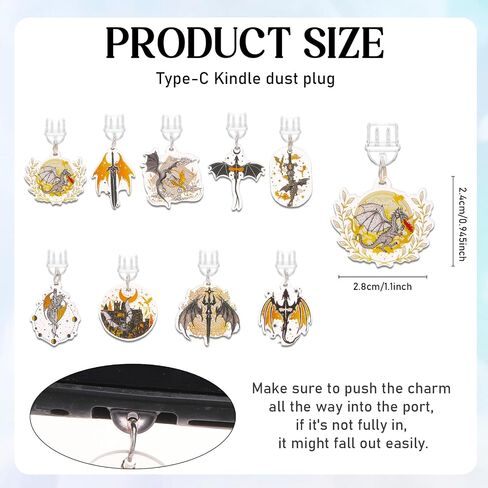 Type C Dust Plug Charm for Kindle - 9Pcs Dust Plug Charms Compatible with Kindle Phone, E-Reader Accessories in Saudi Arabia