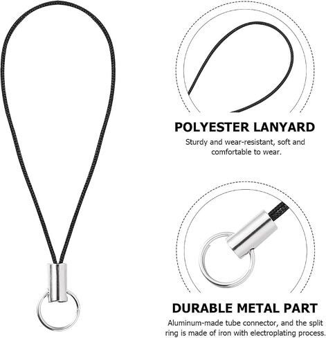 10 PCS Silver Tone Black Lanyard Charm Charm Scarm Slign Ring Strap ، حزام الحبل Clasp للهاتف الخلوي المحمول/MP3/MP4/USB DRIV in Kuwait