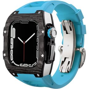 حالة ألياف الكربون الحزام الفاخر لـ Apple Watch 8 7 45 ملم تغطية الفلور من طقم Mod Fluorine لـ IWatch 6 5 4 SE 44 ملم سوار in Kuwait