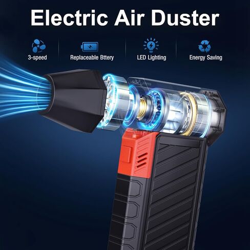 Duster Air Air مضغوط مع بطارية قابلة لإعادة الشحن والبديل ، وندقية الهواء الكهربائية عالي السرعة ، و 3 Dectip القابل للتعديل من الهواء القابل للتعديل مع ضوء LED للكمبيوتر ، والوحة المفاتيح ، والخارجية ، والتنظيف المنزلي in Saudi Arabia