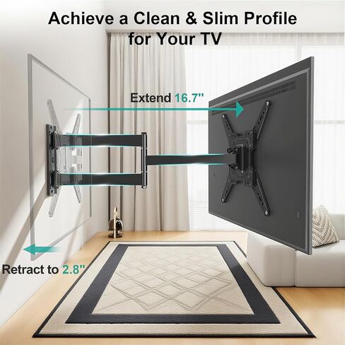 Full Motion TV Wall Mount for 26–55 Inch TVs, Articulating Swivel Tilt Corner TV Mount with Extension Arm, Fits Max VESA 400x400mm, Holds up to 77 lbs in Kuwait