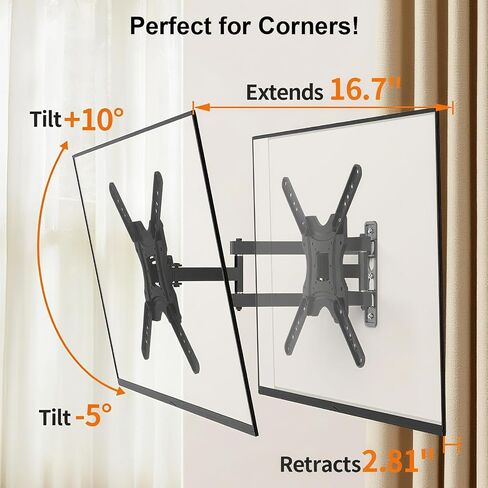Full Motion TV Wall Mount for 26–55 Inch TVs, Articulating Swivel Tilt Corner TV Mount with Extension Arm, Fits Max VESA 400x400mm, Holds up to 77 lbs in Kuwait