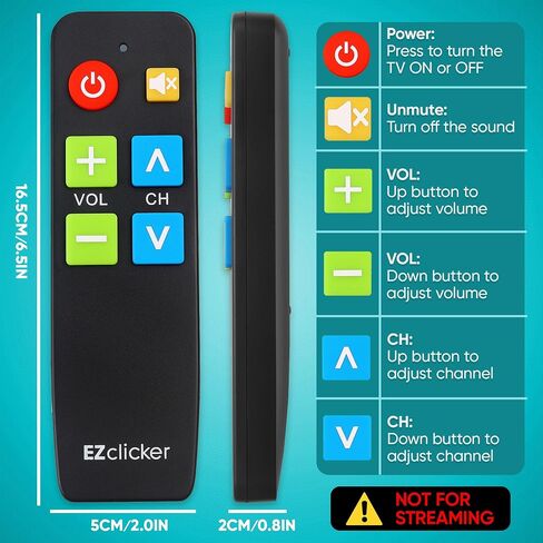 TV Remote for Seniors, Extra Simple Big Button Remote (Black) Works with Major TV Brands, NOT for Streaming (2xAAA Batteries Not Included) in Saudi Arabia