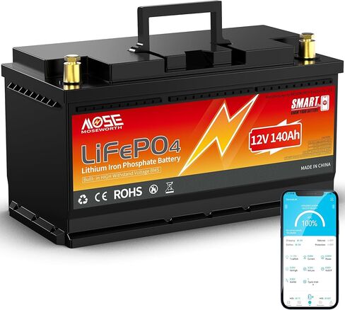 12V 100Ah LiFePO4 Lithium Battery with Bluetooth- Built-in BMS, Low-Temp Protection, 5000+ Cycles -Grade A Lithium Iron Phosphate Battery cells, for Trolling Motor, RV, Boat/Marine, Solar in Kuwait