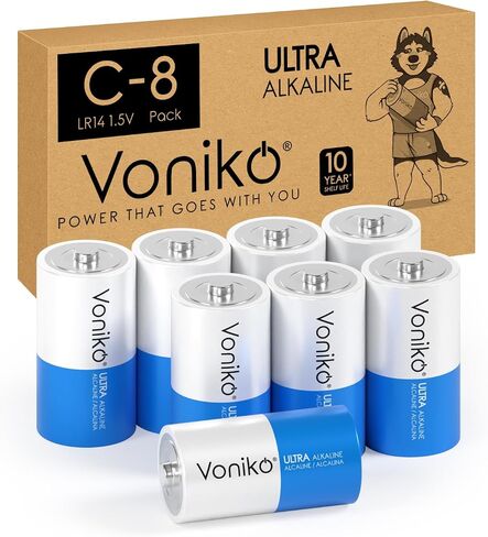 بطاريات Voniko Ultra القلوية C ، C Size LR14 بطاريات 8 حزمة-مدة صلاحية لمدة 10 سنوات و 6-9 أضعاف الطاقة كبطاريات الكربون ، بطارية C Cell 1.5 فولت in Kuwait