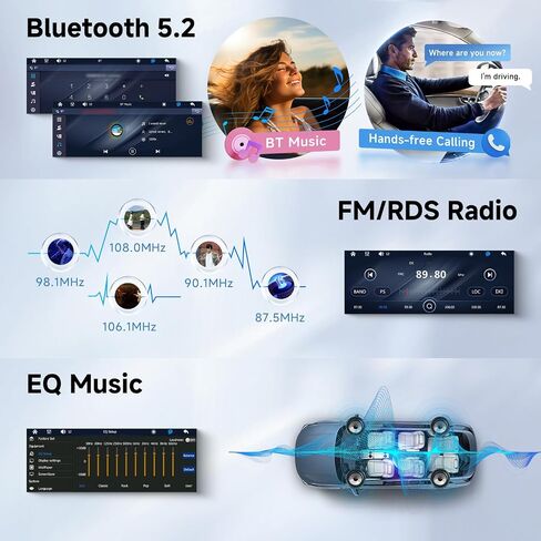 6.9 '' Stereo Single Din Car مع Carplay Wireless Android Auto ، 1280 * 480 HD Radio Radio Bluetooth 5.2 ، Link Link ، FM ، SWC ، Type C/USB Charging + Camera Backup + MIC in Kuwait