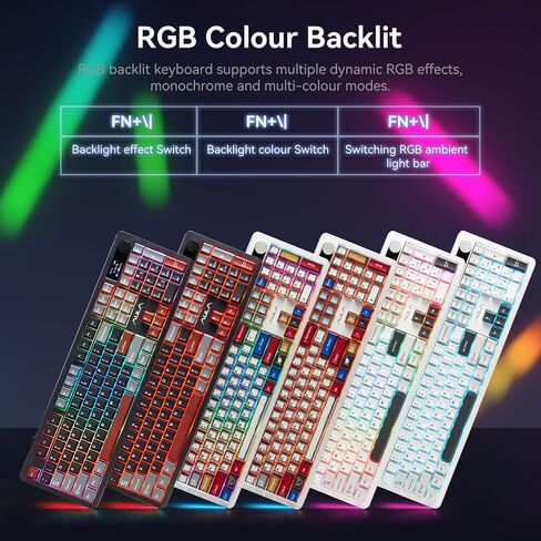 Aula F106 PRO Wireless Mechanical Keyboard ، 104 مفاتيح لوحة مفاتيح ألعاب مع مقبض وشاشة ، Tri -mode RGB Hot Swappable Sounding Computer Boards للكمبيوتر/الكمبيوتر المحمول - Windows - Red Red Black in Kuwait