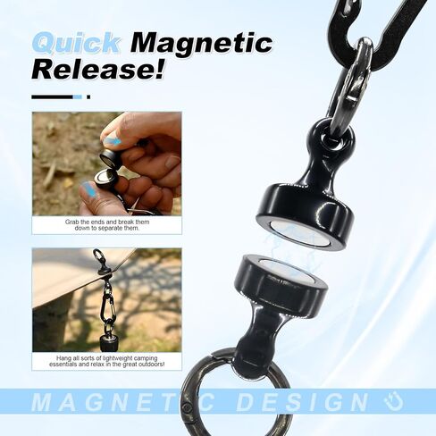 مقطع مفتاح مفاتيح إطلاق سراح Quick Quick Magnetic ، حامل مفتاح قابلاً للفصل 3.9 رطل لمعدات الصيد في الهواء الطلق والمفاتيح وحقائب الظهر - أسود in Saudi Arabia