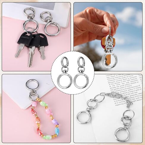 2 Set Key Chain Key Rings Metal Swivel Clasps Keychain Ring Hook, Round Carabiner Clips, O Rings Spring Hook for Handbag Keys, Lanyards Jewelry Findings Leather DIY Crafts, Silver in Saudi Arabia