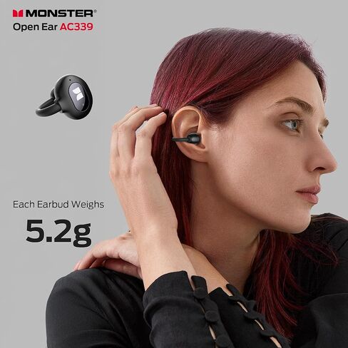 وحش Open Ear AC339 سماعات الأذن ، Bluetooth 6.0 سماعات أذن الصوت ، مقطع أذن مفتوح للاطلاع اللاسلكي 40 ساعة تشغيل ، التحكم في اللمس ، IPX6 مقاوم للماء in Kuwait