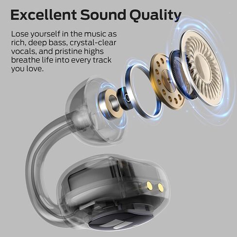 وحش Open Ear AC339 سماعات الأذن ، Bluetooth 6.0 سماعات أذن الصوت ، مقطع أذن مفتوح للاطلاع اللاسلكي 40 ساعة تشغيل ، التحكم في اللمس ، IPX6 مقاوم للماء in Kuwait