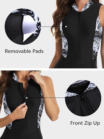 ECUPPER Womens Sleeveless Rash Guard Half Zipper One Piece Swimsuit Athletic Bathing Suit Boyleg Surfing Suit Built in Bra in Saudi Arabia