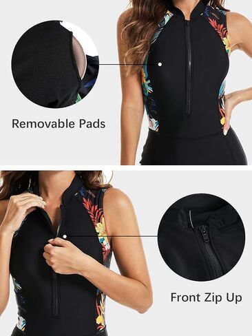 ECUPPER Womens Sleeveless Rash Guard Half Zipper One Piece Swimsuit Athletic Bathing Suit Boyleg Surfing Suit Built in Bra in Kuwait