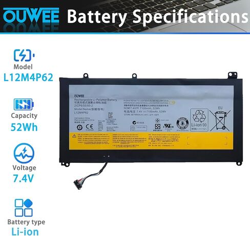 بطارية كمبيوتر محمول OUWEE L17M3P55 متوافقة مع Lenovo ThinkPad L380 Yoga L390 Yoga Serie Notebook 01AV482 SB10K97626 L17L3P53 01AV481 SB10K97625 L17C3P53 01AV483 SB10K97627 11.1V 45Wh 4080mAh in Kuwait