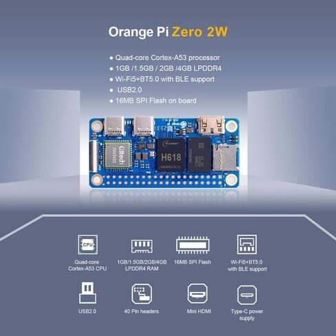 Orange Pi Zero 2W 1GB LPDDR4 Allwinner H618 رباعي النواة Cortex-A53 كمبيوتر لوح واحد مع فلاش SPI 16 ميغابايت ، ودعم WiFi و BT5.0 ، لوحة التطوير Android 12 TV/Debian/Ubuntu (Zero 2W 1G) in Saudi Arabia