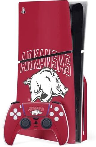 Skinit Decal Gaming Skin Compatible with PS5 Slim Disk Bundle - Officially Licensed University of Arkansas-Fayetteville Razorbacks Design in Saudi Arabia
