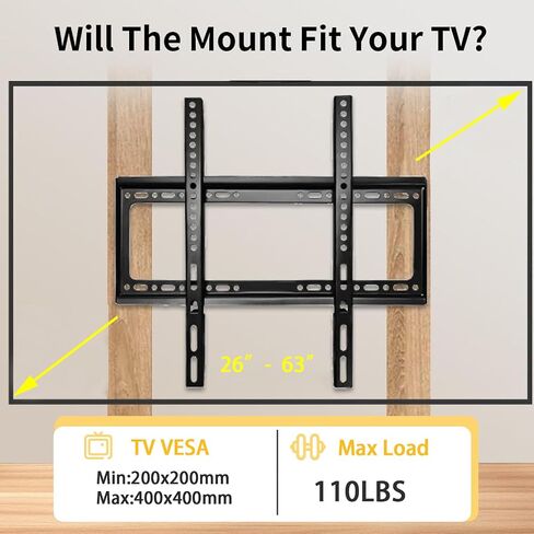 TV Wall Mount Bracket for 26-63 Inch TV Universal Fit for Flat Panel LED LCD OLED TVs Max VESA 400x400mm Maximum Weight Capacity 110 lbs (14-42 Inch) in Saudi Arabia