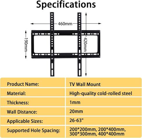 TV Wall Mount Bracket for 26-63 Inch TV Universal Fit for Flat Panel LED LCD OLED TVs Max VESA 400x400mm Maximum Weight Capacity 110 lbs (14-42 Inch) in Saudi Arabia