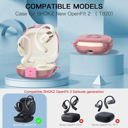 [قفل آمن] لحالة Shokz OpenFit 2 ، تودايو Clear TPU TPU مقاومة للصدمة الغطاء لعلاج سماعات رأس Shokz OpenFit 2 مع مجموعة Cleaning Kit & Keychain (Clear Pink) in Kuwait
