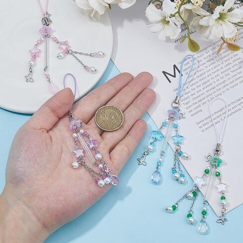 4pcs سحر الهاتف لطيف 4 ألوان acrylic star flower beads أحزمة الهاتف المحمول مع زنبق حبل nylon من أحزمة الهاتف الوادي سحر y2k الملحقات لصالح الكاميرا الرئيسية للكاميرا. in Kuwait