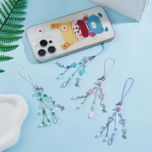 4pcs سحر الهاتف لطيف 4 ألوان acrylic star flower beads أحزمة الهاتف المحمول مع زنبق حبل nylon من أحزمة الهاتف الوادي سحر y2k الملحقات لصالح الكاميرا الرئيسية للكاميرا. in Kuwait