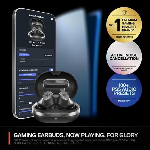 steelseries arctis gamebuds لـ PlayStation/PC/Switch/Mobile - 2.4 جيجا هرتز + Bluetooth 5.3 سماعات الأذن - إلغاء الضوضاء النشطة - IP55 مقاومة للماء - أسود (متجدد) in Saudi Arabia