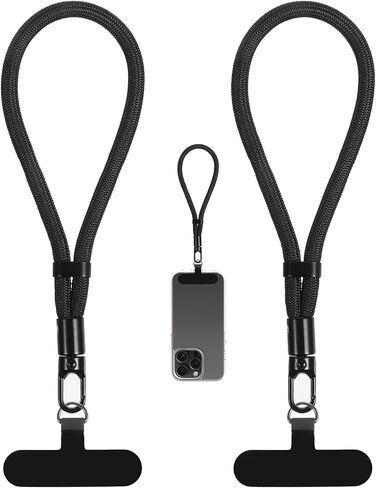 2 Pcs Black Hand Wrist Phone Lanyard, Universal Adjustable Phone Wrist Strap With 2 Metal Cellphone Tether Tabs Multifunctional Patch Cellphone Strap Lanyard for Smartphones Women and Men in Saudi Arabia